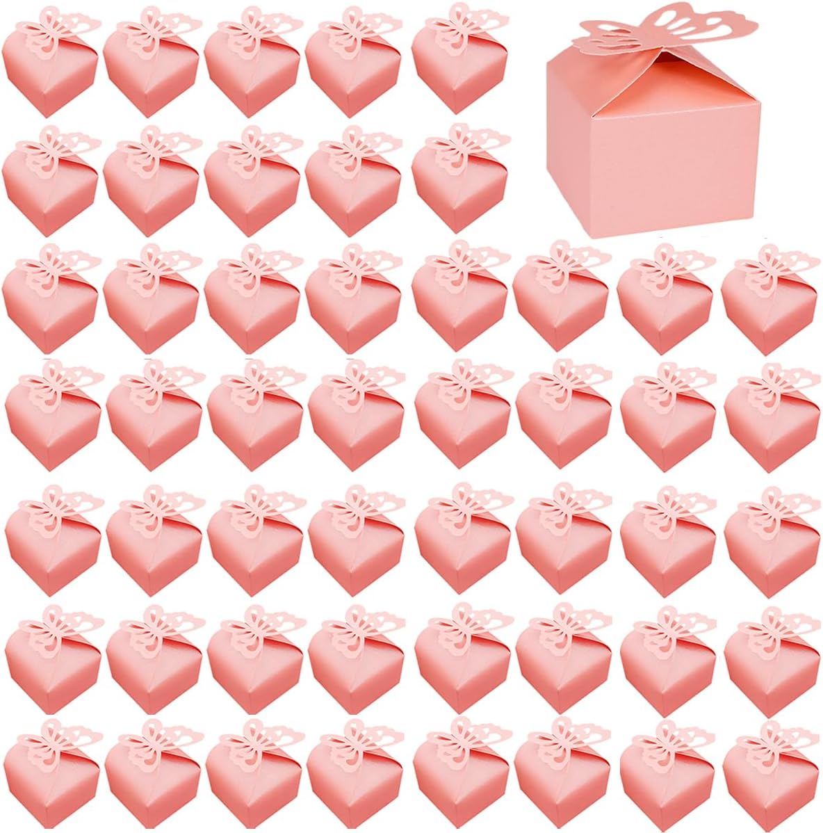 Pack of 50 Wedding Favour Boxes, Butterfly Sweets Box, Wedding Candy Boxes, Creative Paper Gift Boxes, for Weddings, Parties, Festivals, Table Decoration, Wedding Decoration (6 x 6 x 5.5 cm)