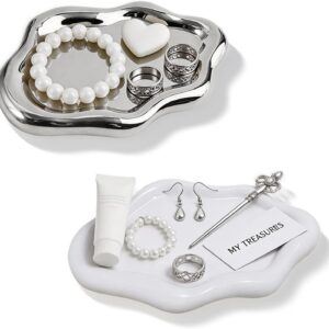 Set of 2 Key Trays, Cloud & Irregular Jewellery Tray, Jewellery Tray, Key Bowl, Jewellery Plate, Jewellery Tray for Bracelets, Cosmetics, Dressing Table, Decoration, Aesthetic