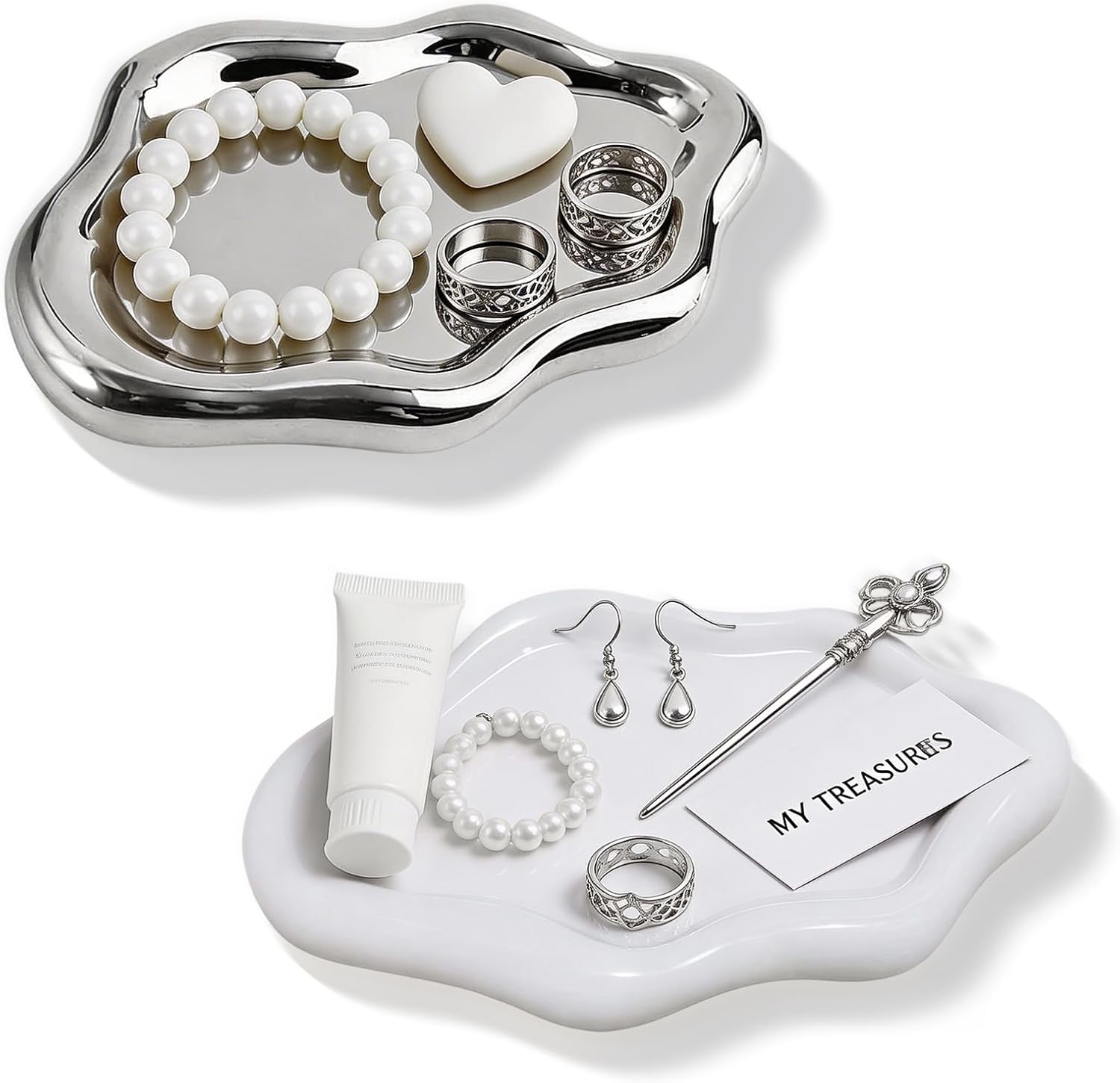 Set of 2 Key Trays, Cloud & Irregular Jewellery Tray, Jewellery Tray, Key Bowl, Jewellery Plate, Jewellery Tray for Bracelets, Cosmetics, Dressing Table, Decoration, Aesthetic
