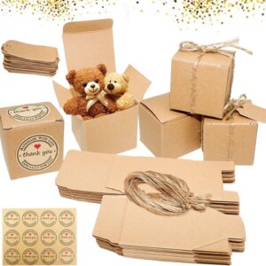 Gift Box Kraft Paper Gift Box Small 50 Gift Boxes Set Boxes with Lid & Jute Empty Packaging Boxes for Wedding Pastry Party Sweets Gifts Guest Gift Box