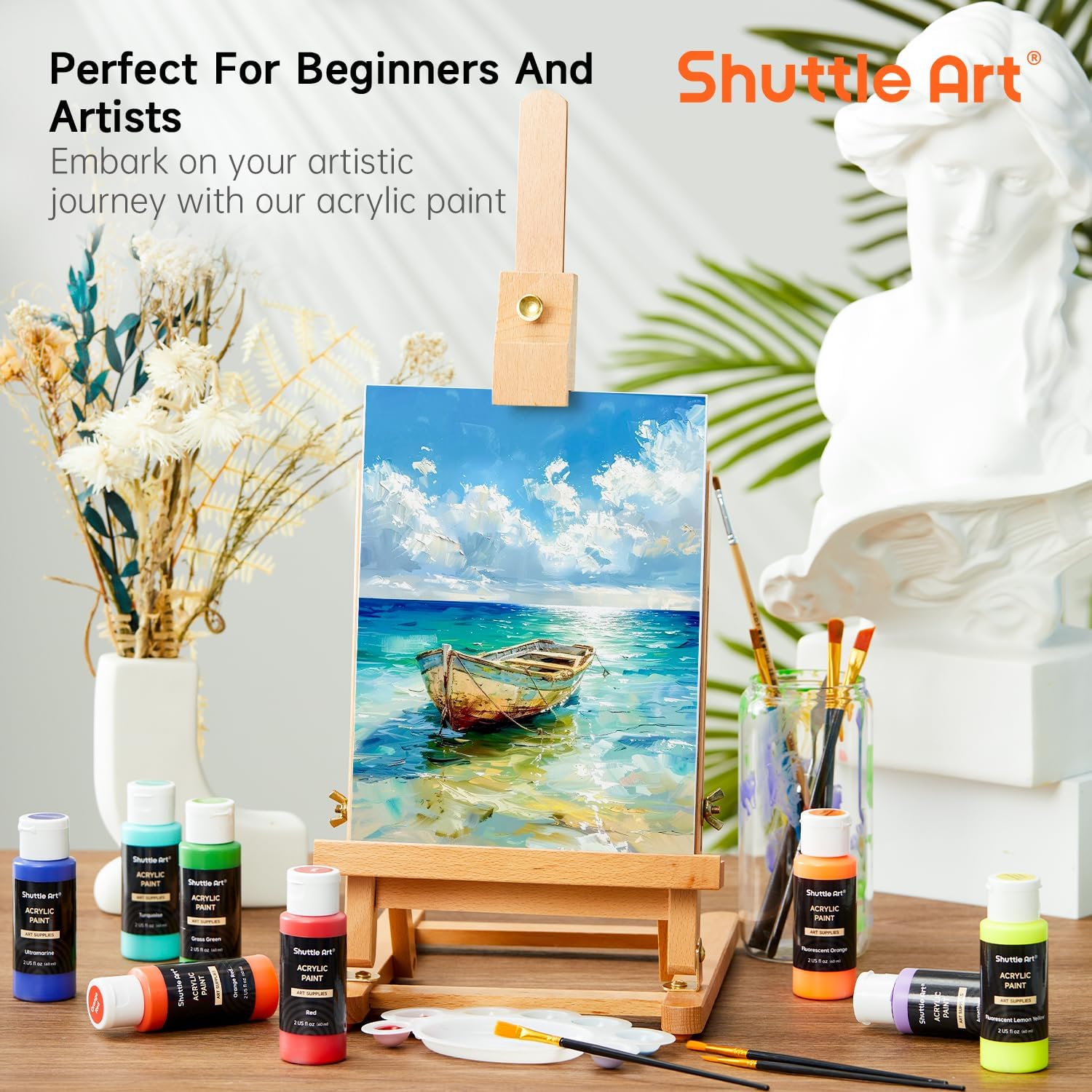 Shuttle Art 36 Colourful Acrylic Paint Set (60 ml Each) with 12 Brush Set – Bild 5