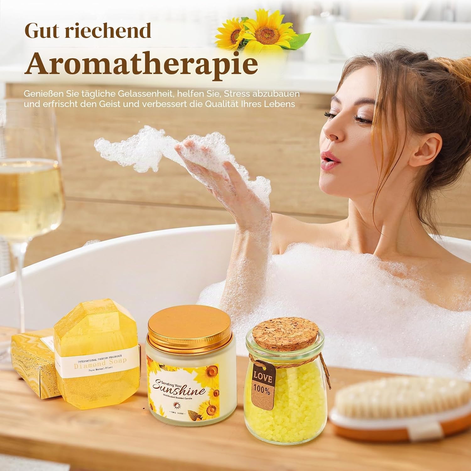 Birthday Gifts for Women Sisters - 7 Piece Sunshine Self Care Gift Basket Set - Friendship Care Package - Cheer Up Thinking of You Gift Box for Her - Get Well Soon – Bild 4