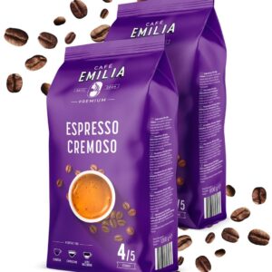 EMILIA Espresso Cremoso Beans 2 x 1 kg – Premium Espresso Beans – Dark Roast (Thickness 4/5) – Matched to Fully Automatic Coffee Machine & Portafilter – Ideal for Espresso, Cappuccino & Latte