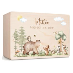 Little Deco Baby Keepsake Box Personalised Wooden Box with Lid Storage Box Memory Box Gift Idea for Birth, Christening or Birthday for Boys and Girls XHL1132-3-L