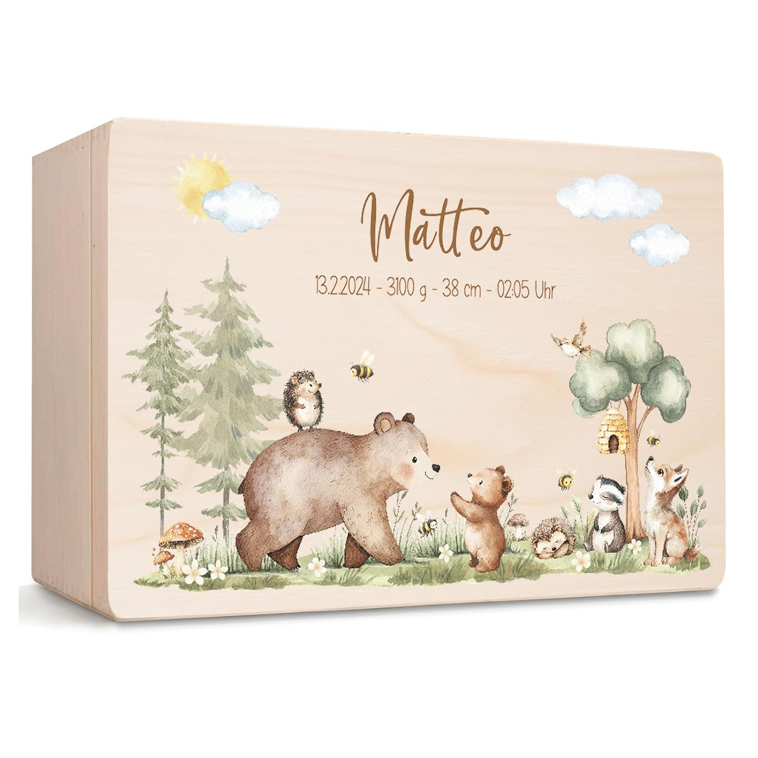 Little Deco Baby Keepsake Box Personalised Wooden Box with Lid Storage Box Memory Box Gift Idea for Birth, Christening or Birthday for Boys and Girls XHL1132-3-L
