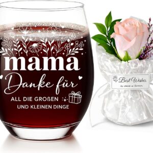 Mother's Day Gifts for Mum, Gift Mother's Day, Gifts for Mum, Mother, Gift for Mother's Day, Birthday, Christmas, Mother's Day Gift, Funny 550 ml Wine Glass with Saying and Flowers