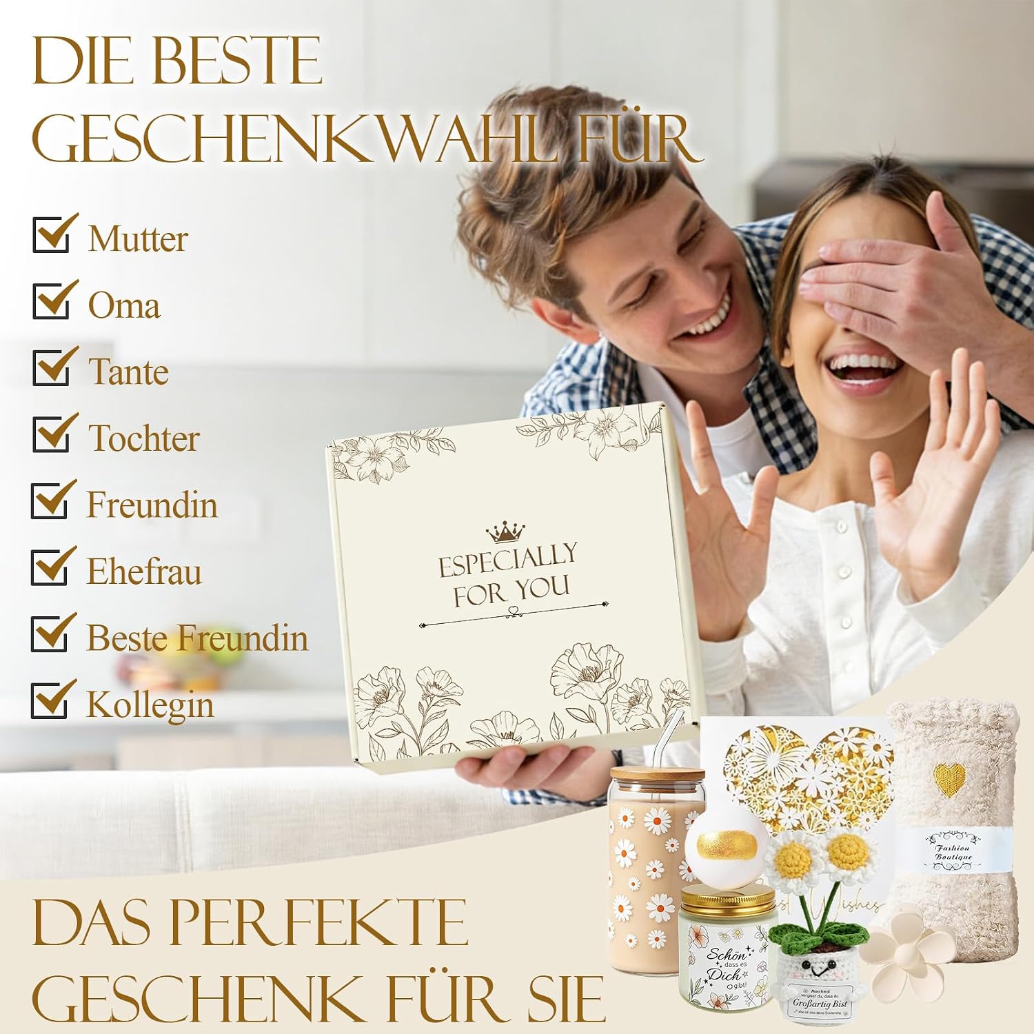 Gifts for Women, Girlfriend, Positive Potato Gift Set, Drinking Glasses, Birthday Gift for Women, Mum, Sister, Colleague, Wellness Relaxation Gift with Scented Candle – Bild 3