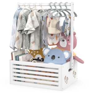 BAMBOOHOMIE Newborn Gift Wooden Crate, Baby Gift Basket with Handle, Bamboo Decor Box, Clothes Rack and Storage Box for Babies, Dolls and Pets (White, Large)