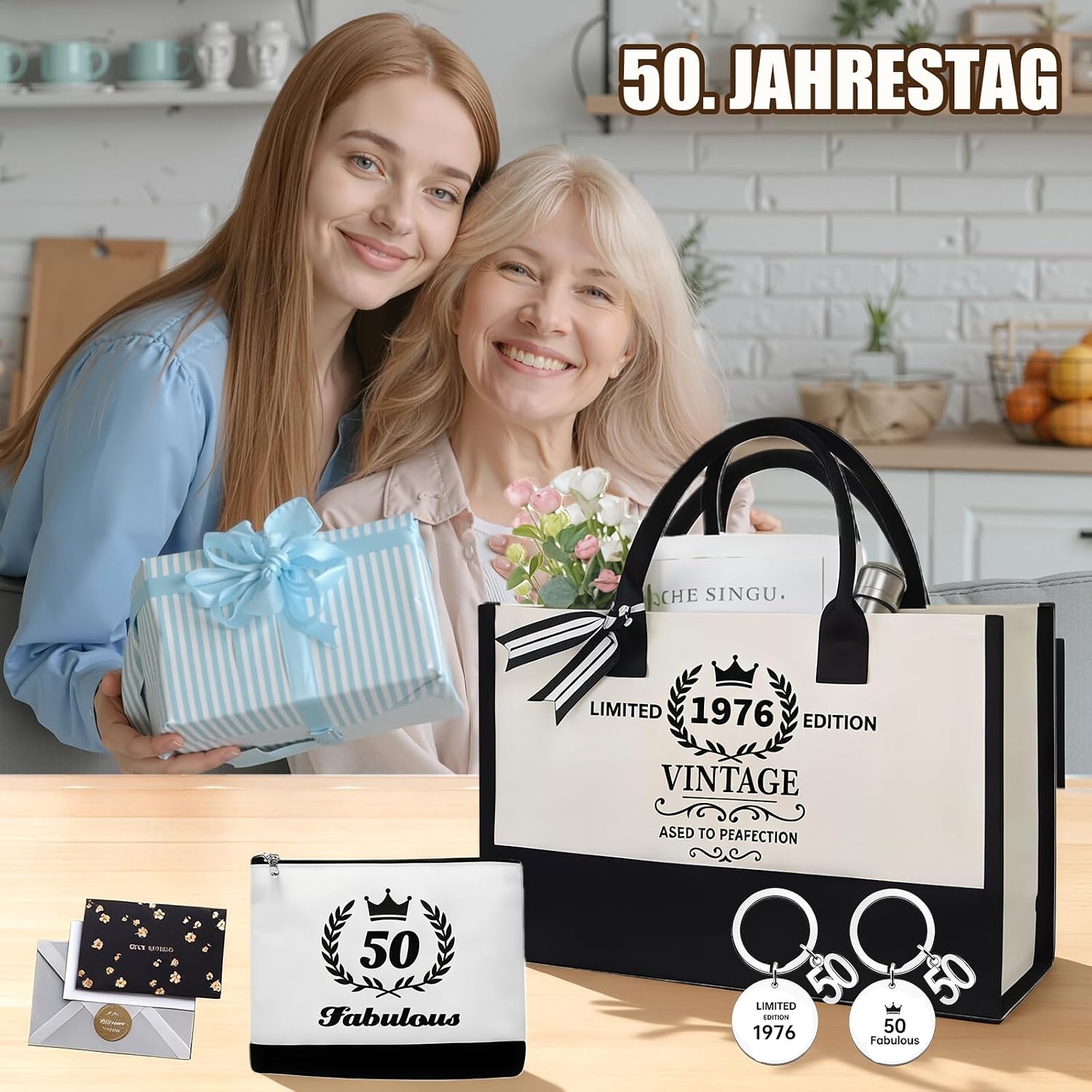 50th Birthday Gifts for Women, Gifts for 50th Birthday Wife Handbag, Cosmetic Bag, Greeting Cards, Envelope Keychain, 50th Birthday Gift for Mum, Girlfriend, Colleague or Sister – Bild 5