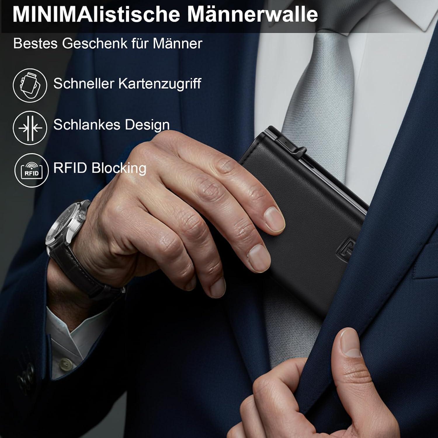 TENBST Men's Wallet with Coin Compartment and RFID Protection, Slim Wallet Premium Wallet, 10 Card Slots + Wallet, Card Holder Men, Gifts for Father's Day - Grey/Black – Bild 5