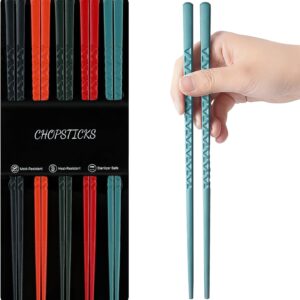 5 Pairs Fibreglass Chopsticks, Premium Japanese Reusable with Pattern, Gift Set for Sushi, Asian Dishes, Dishwasher Safe (5 Colours)