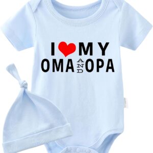 Baby Twins Romper I Love My Grandma Grandpa Fun Baby Bodysuit Short Sleeve Gift for Birth Baby Boys Girls Twins Baby Clothing with Hat