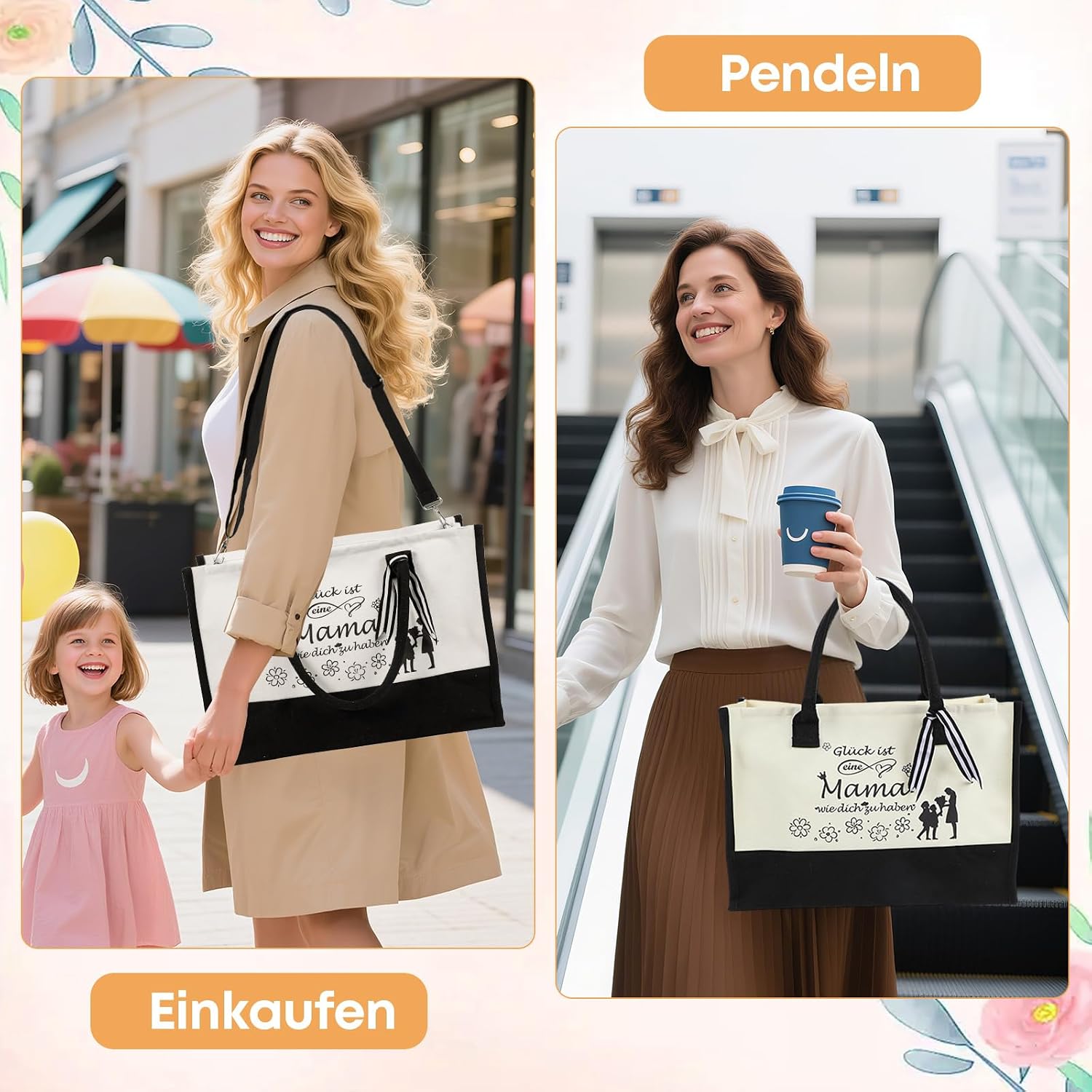 Seutgjie Gifts for Mum, Mother's Day Gift with Greetings Card, Mum Bag, Canvas Shopping Bag, Carry Bag, Cosmetic Bag Set for Birthday, Mother's Day, Christmas – Bild 2