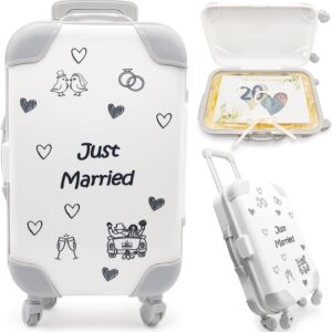 Dumeher Money Gift Wedding Trolley Suitcase Money Case „Just Married“ Wedding Gifts for Bride and Groom Money Gifts Packaging with Gift Box and Money Wedding Card