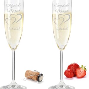 Leonardo Champagne Glasses Set of 2 200 ml - Personalised Champagne Glass with Engraving - Love Glass Heart 1 - Shockproof & Soundful - High-Quality TEQTON Crystal Glass for Sparkling Wine