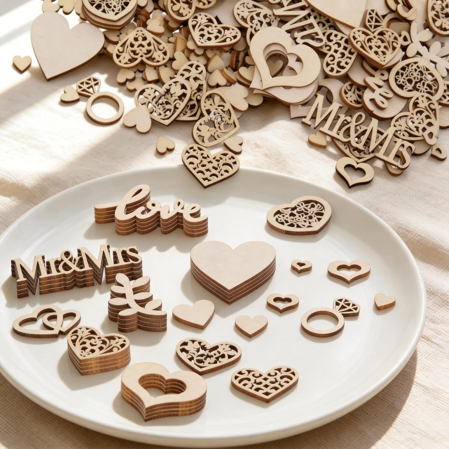 Pack of 398 Wooden Wedding Table Decoration Wooden Hearts – Bild 3