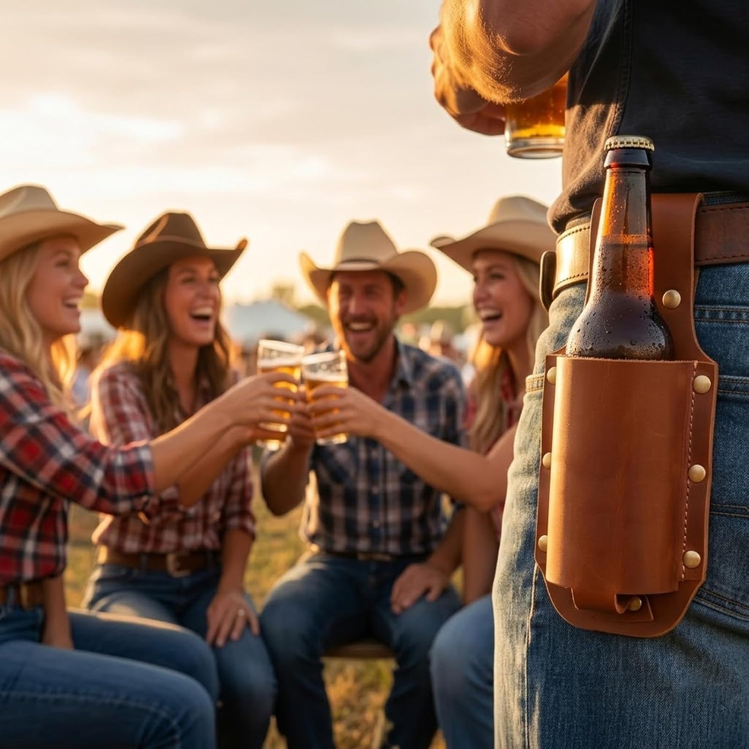 Beer Belt Beer Holder, Leather Bottle Holder Belt Beer Bottle Holder Beer Holster, Beer Gifts for Men Father's Day Christmas Beer Drinker Lovers Beer Accessories for Travel – Bild 5