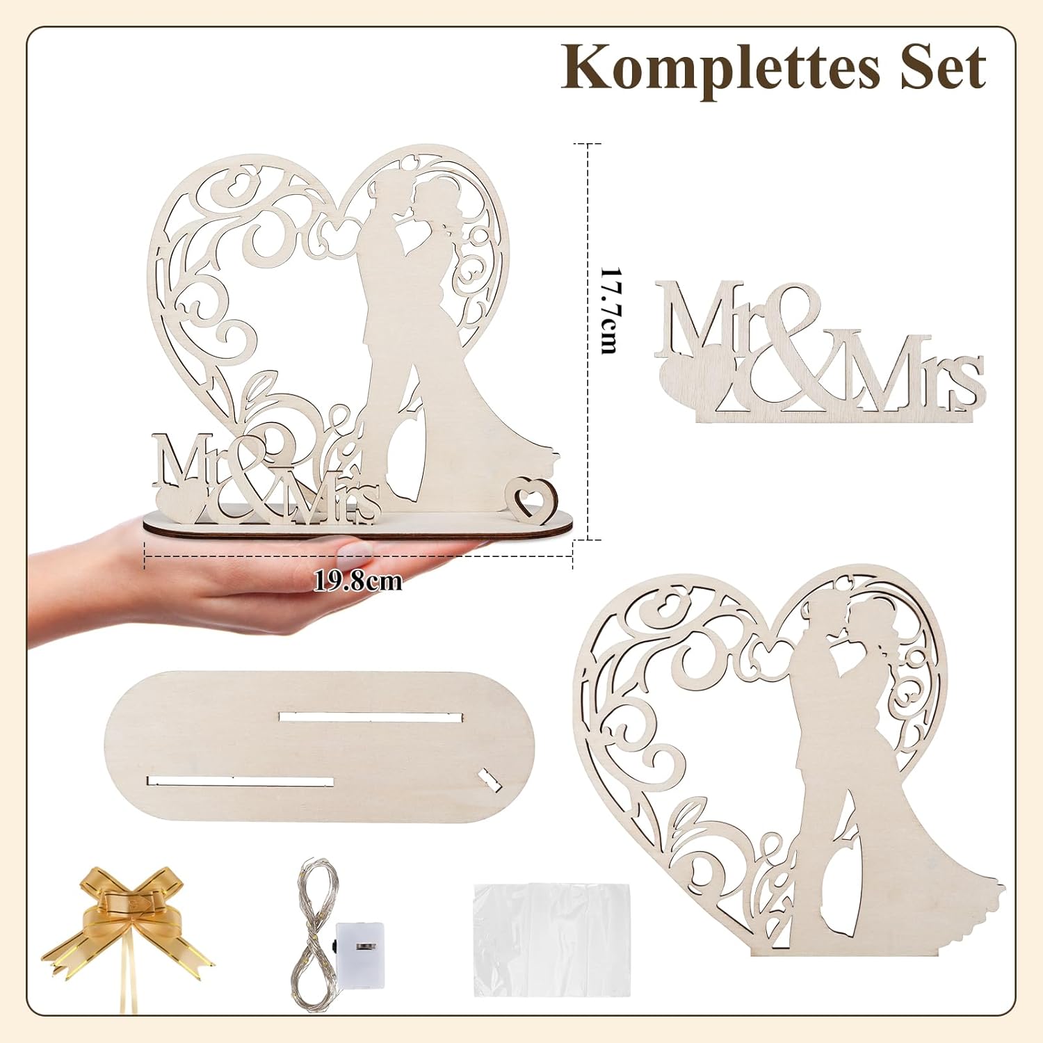 Wedding Money Gift for Bride and Groom - Wedding Gift Money Made of Wood with LED Light, Packaging with Foil & Bow, Mr & Mrs Decoration, Ready to Use – Bild 3