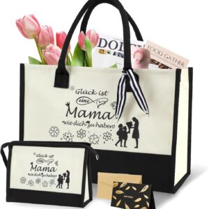 Seutgjie Gifts for Mum, Mother's Day Gift with Greetings Card, Mum Bag, Canvas Shopping Bag, Carry Bag, Cosmetic Bag Set for Birthday, Mother's Day, Christmas