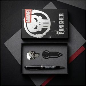 The Punisher Marvel Premium Ballpoint Pen Set for Adults and Teens Includes Black Ballpoint Pen, Metal Pen, Skull and Bookmark, Official License, Office Gift and
