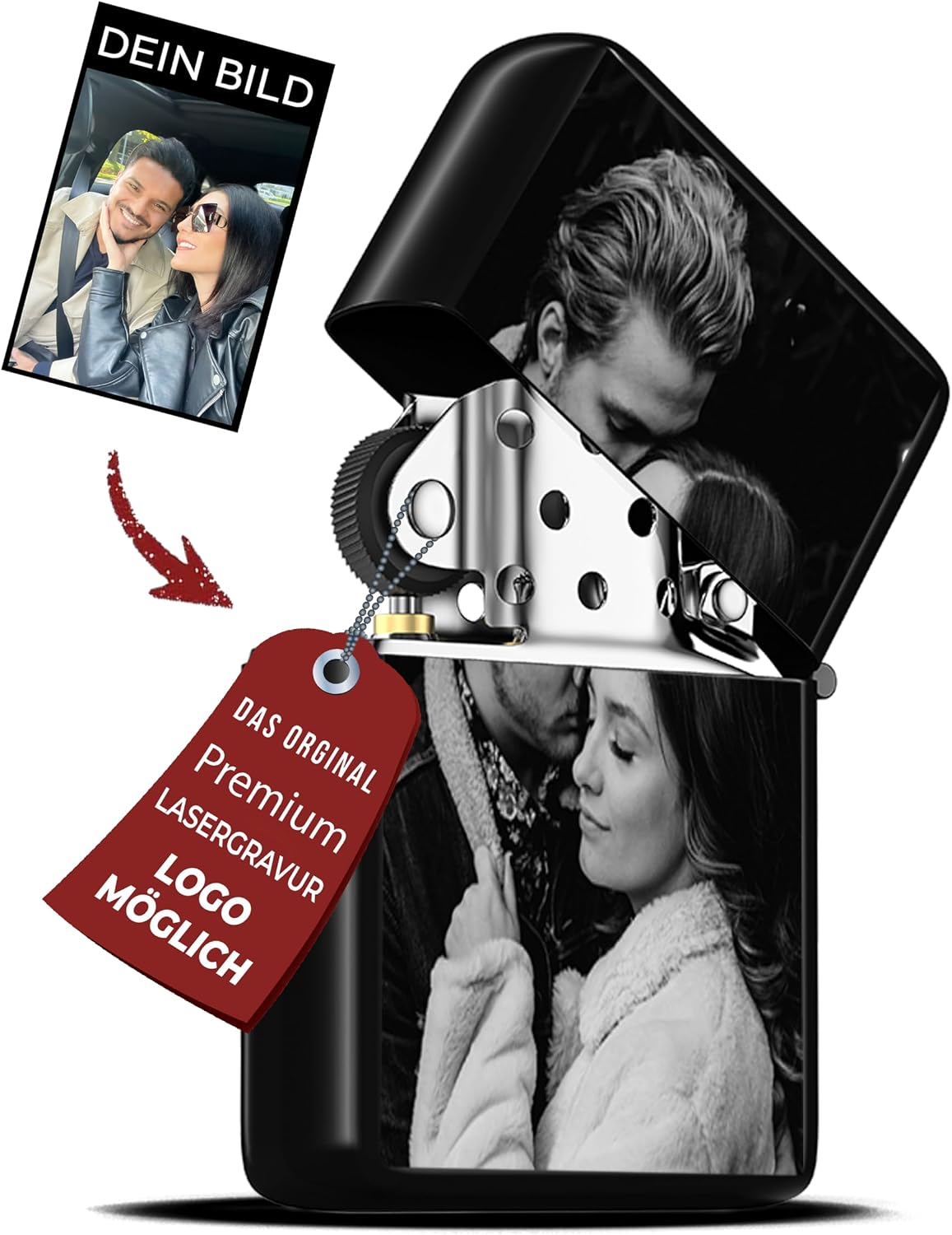 Personalised Lighter with Photo - Personalised Gift for Men - Engraved Lighter in Black/White