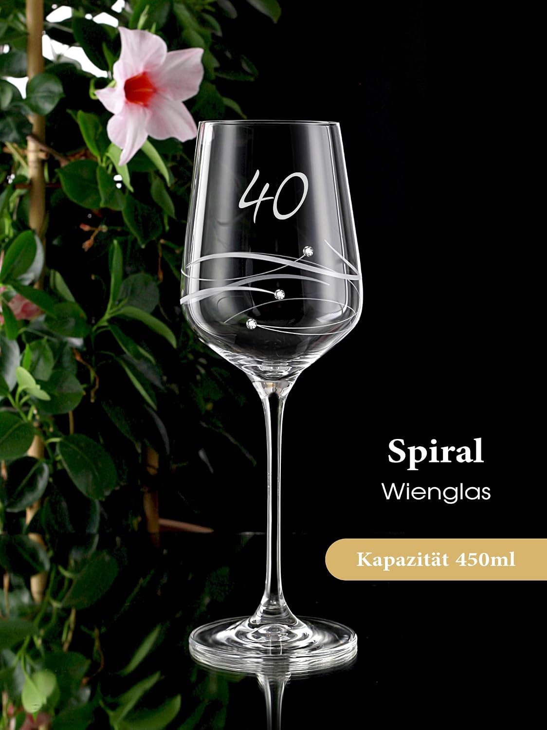 Spiral Wine Glass 40th Birthday Women & Men - Modern Wine Glass with Engraving, Spiral Engraving and Premium Crystals, Elegant Gifts for Men and Women - 1 Piece, 450 ml (40 Years) – Bild 2