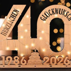 Giftota – 2026 Original 40th Birthday Gift Women & Men – 40th Ruby Wedding – Money Gifts 40 with LED Fairy Lights Stand – Wooden Sign Guest Book – 40th Birthday Decoration – Wedding Gifts