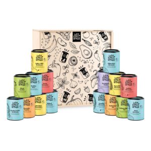 Just Spices Highlight Spice Box, 16 Popular Spice Mixes, in High-Quality Wooden Box, Spice Box