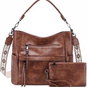 VASCHY Handtasche Damen, Vegan Leder Schultertasche Henkeltasche Groß Crossbody Hobo Bag Umhängetasche Geldbörsen Set