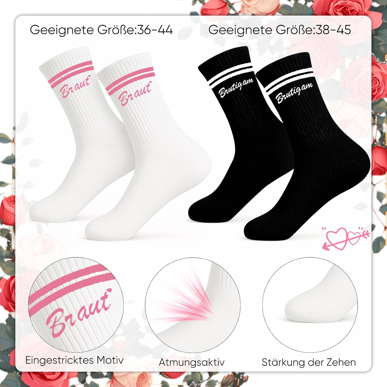 Scinzene 2 Pairs Bride & Groom Socks Set Made of Cotton – Funny Wedding Gifts for Bride and Groom & Gifts for Wedding, Gift Wedding, Wedding Gift for Bride and Groom White Black – Bild 4