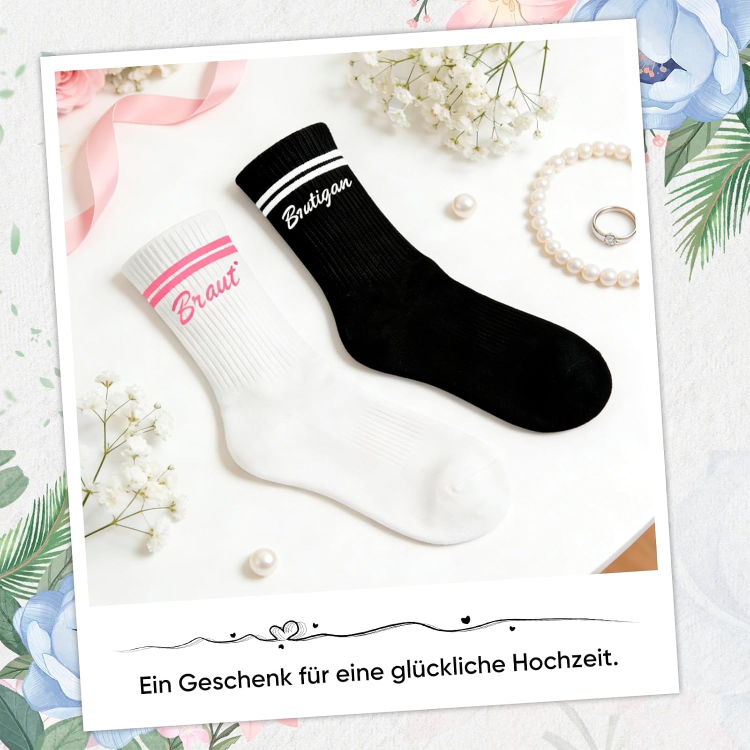 Scinzene 2 Pairs Bride & Groom Socks Set Made of Cotton – Funny Wedding Gifts for Bride and Groom & Gifts for Wedding, Gift Wedding, Wedding Gift for Bride and Groom White Black – Bild 5