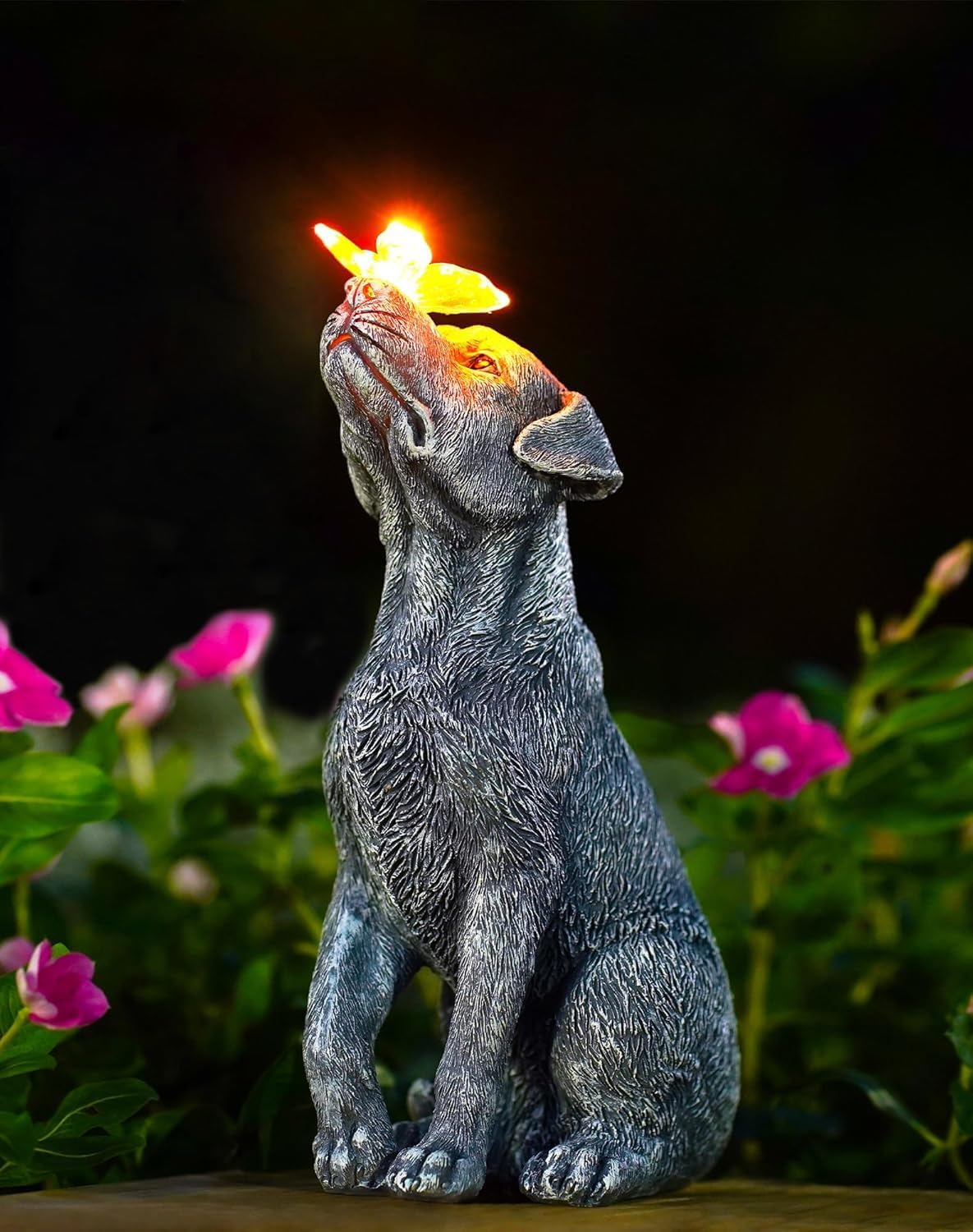 Yeomoo Solar Dog Figure with Butterfly Decoration for Outdoors, Garden Gift
