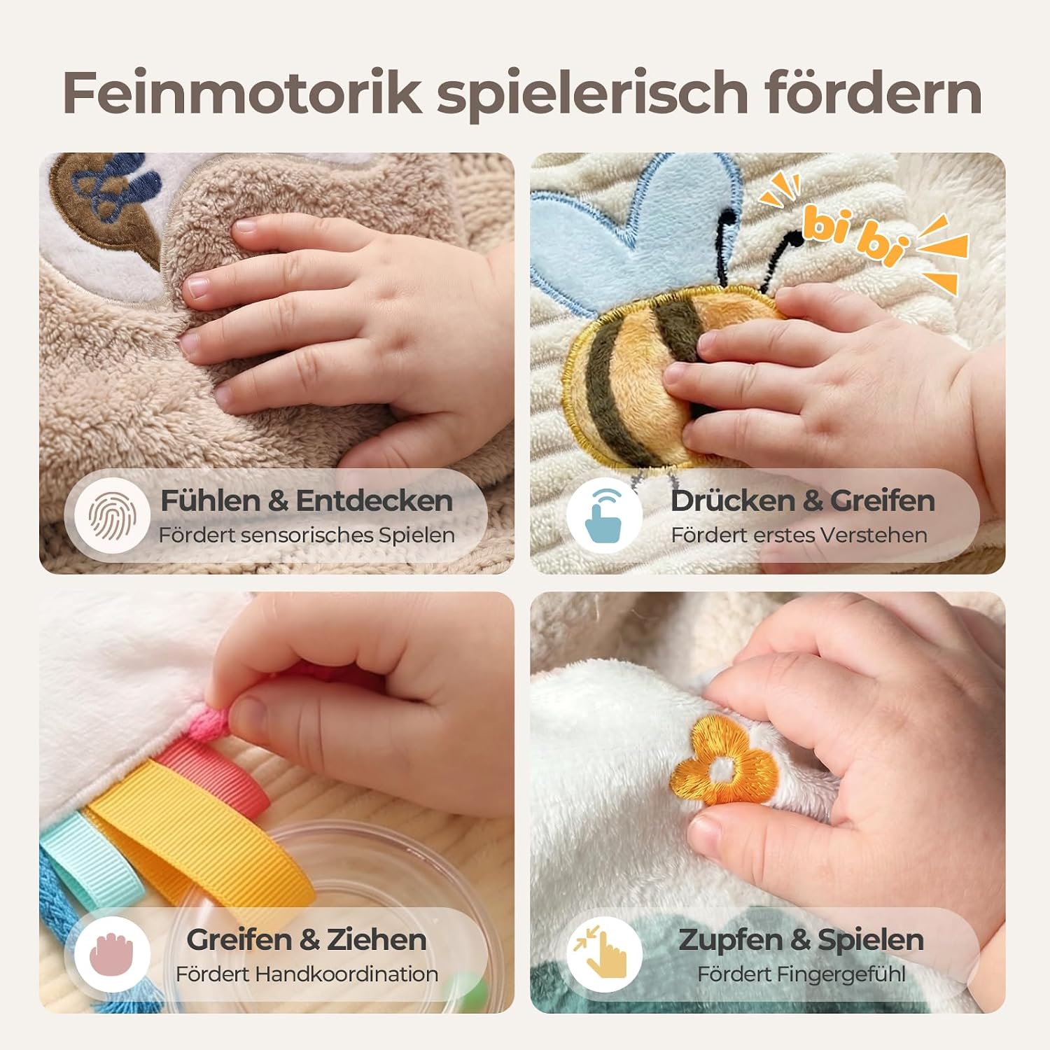 let's make Baby Sensory Fabric Book Baby Toy from 0 3 6 12 Months - Interactive Feel Book Crinkle Book with Mirror Rattle, Pram Toy Baby Gift Boy Girl (Rabbit Fabric Book) – Bild 4