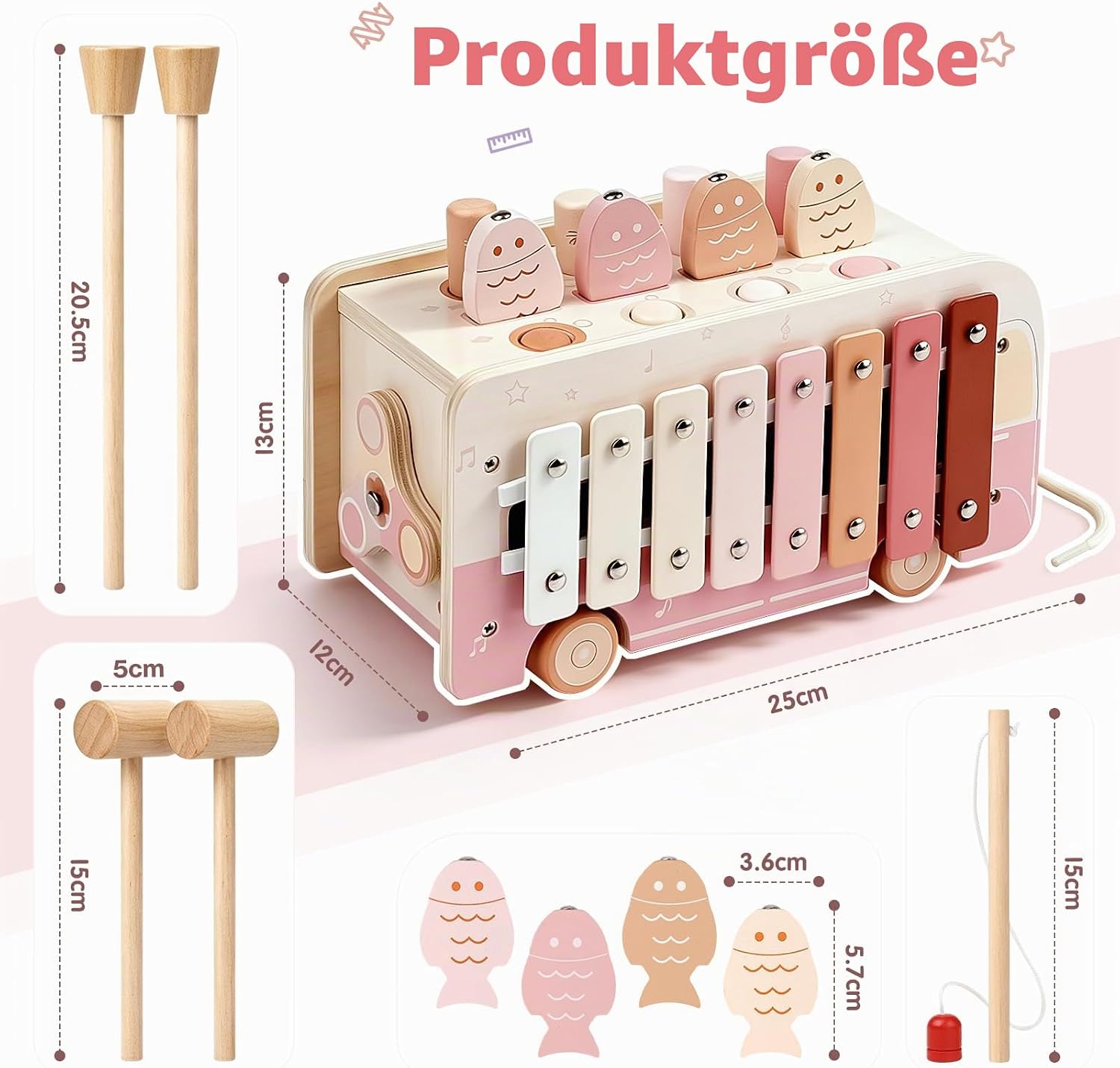 Vanplay Montessori Toy from 1 Year, 7-in-1 Hammer Game Wooden Toy Motor Skills Toy, Xylophone Children 1 Year, Gift Children's Toy from 1 2 3 Years Girls Boys – Bild 6