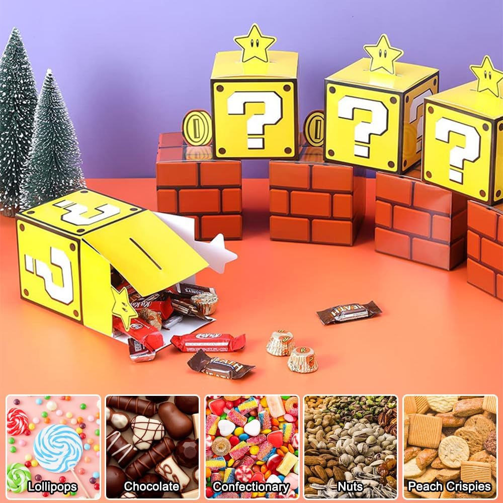 Mario Gift Box Birthday Children, Pack of 24 Game Treat Box, Party Boxes Gift Box for Wedding, Party, Children's Birthday, Christmas Eve, Halloween (12 Yellow + 12 Brown) – Bild 7