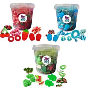Candy Mix Bucket Blue Red Green 1500 g (3 x 500 g) Bundle - Fruit Gums from Around the World | Party Mix Gummy Bears & Sweets | Candy Box | Candy Box Gift Idea for Children & Adults