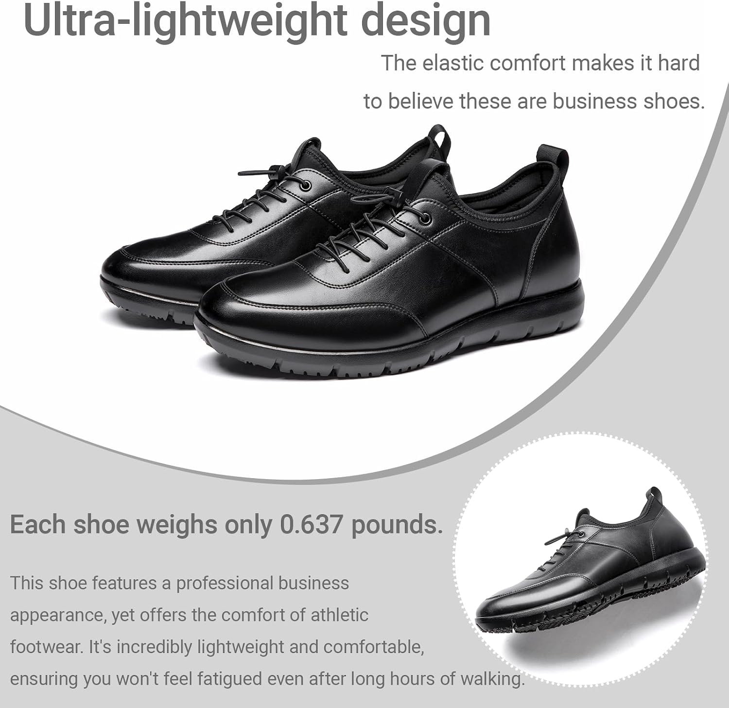Poerkan Lightweight Leather Business Sneakers for Men - Arch Support, Odor Resistant and Anti Fatigue, for All Day Walk, Recommended by Physiotherapists – Bild 4