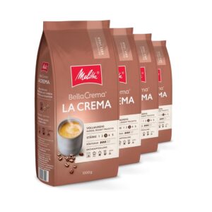 Melitta BellaCrema La Crema Whole Coffee Beans, 4 x 1 kg, Unground, Coffee Beans for Fully Automatic Coffee Machines, Medium Roast, Roasted in Germany, Strength 3, in a Tray