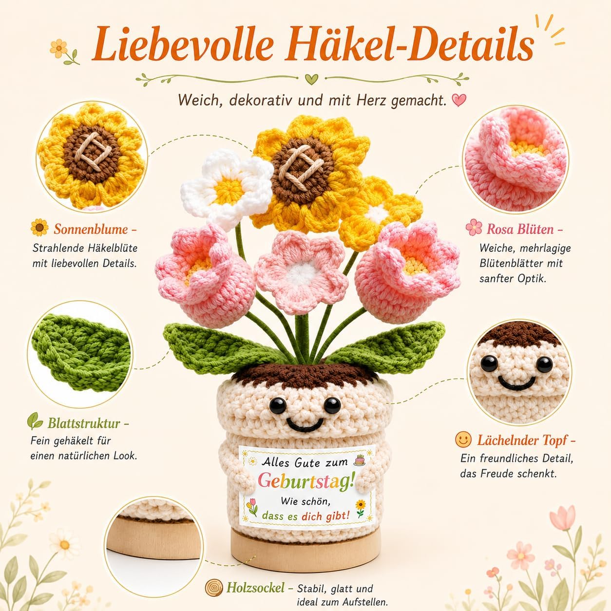 Birthday Gift for Women, Crocheted Flowers in Pot with Gift Box - Gift for Mum, Girlfriend, Sister, Grandma, Daughter & Colleague, Birthday Decoration – Bild 2