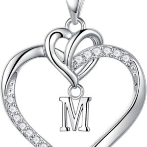 TINGN Women's Heart Necklace, Gold Silver, 14K Gold/White Gold Plated Initial Chain, Women's Cubic Zirconia Heart Pendant, Letter Chain, Anniversary, Birthday Gifts for Her, Wife, Girlfriend, Mum