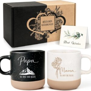 Mama & Dad Coffee Cups Set, Black and White Pair of Mugs, Gifts for Shwangership, Announcement, Baby Shower, Valentine’s Day, Anniversary, Expectant Parents, 360 ml, Women & Men, Ceramic