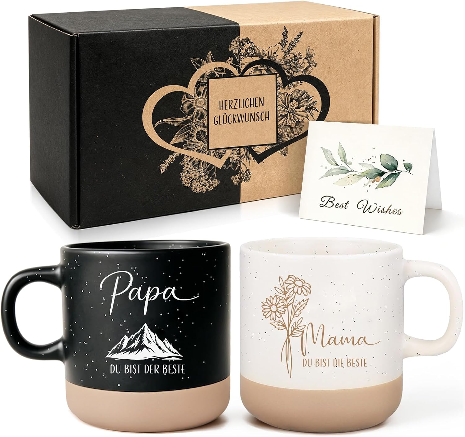 Mama & Dad Coffee Cups Set, Black and White Pair of Mugs, Gifts for Shwangership, Announcement, Baby Shower, Valentine's Day, Anniversary, Expectant Parents, 360 ml, Women & Men, Ceramic