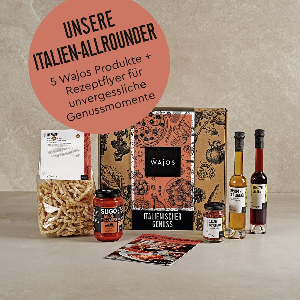 Wajos Italian Specialities Gift Set - 5 Delicious Products and Recipe Flyers in Beautiful Gift Box