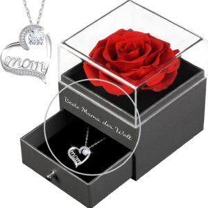 Yamonic Mother’s Day Gifts for Mum, Eternal Real Rose with Mom Necklace, 925 Sterling Silver, Best Mum in the World Gifts Mother, Eternal Rose Infinity Rose Gift for Mother’s Day, Birthday