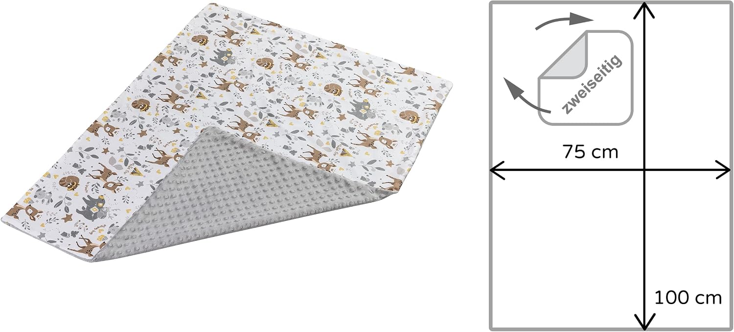 Medi Partners Baby Blanket, 100% Cotton, 75 x 100 cm, Double-Sided Multifunctional Plush Blanket for Pushchairs, Soft, Fluffy, Deer with Grey Plush – Bild 3