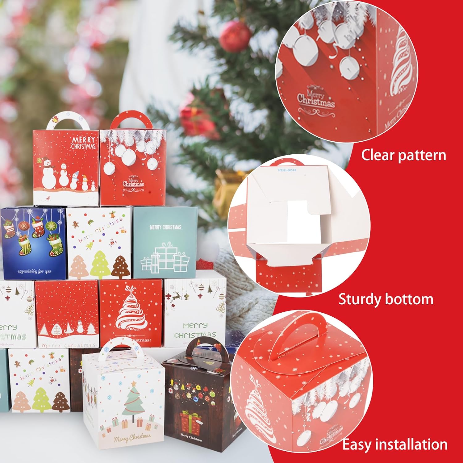 AWCIGG Pack of 24 Christmas Packaging Box Small Biscuit Tins for Gifting Christmas Gifts for Colleagues Biscuit Gift Boxes Chocolate Box Empty Paper Bags Christmas – Bild 4