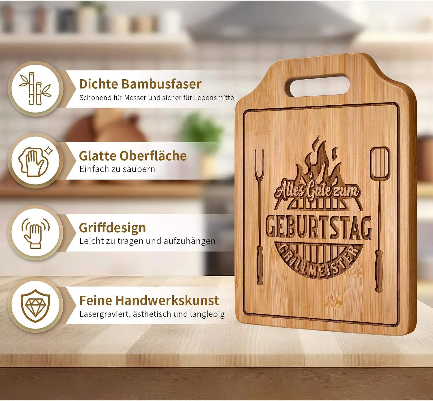 Birthday Gift for Men - Engraved Bamboo Chopping Board, Gifts for Men Birthday, Men's Gifts – Bild 4