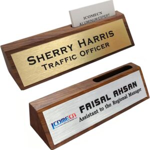 Personalised Desk Name Plate with Business Card Holder Custom Name Plate Support with Logo 2" x 8"