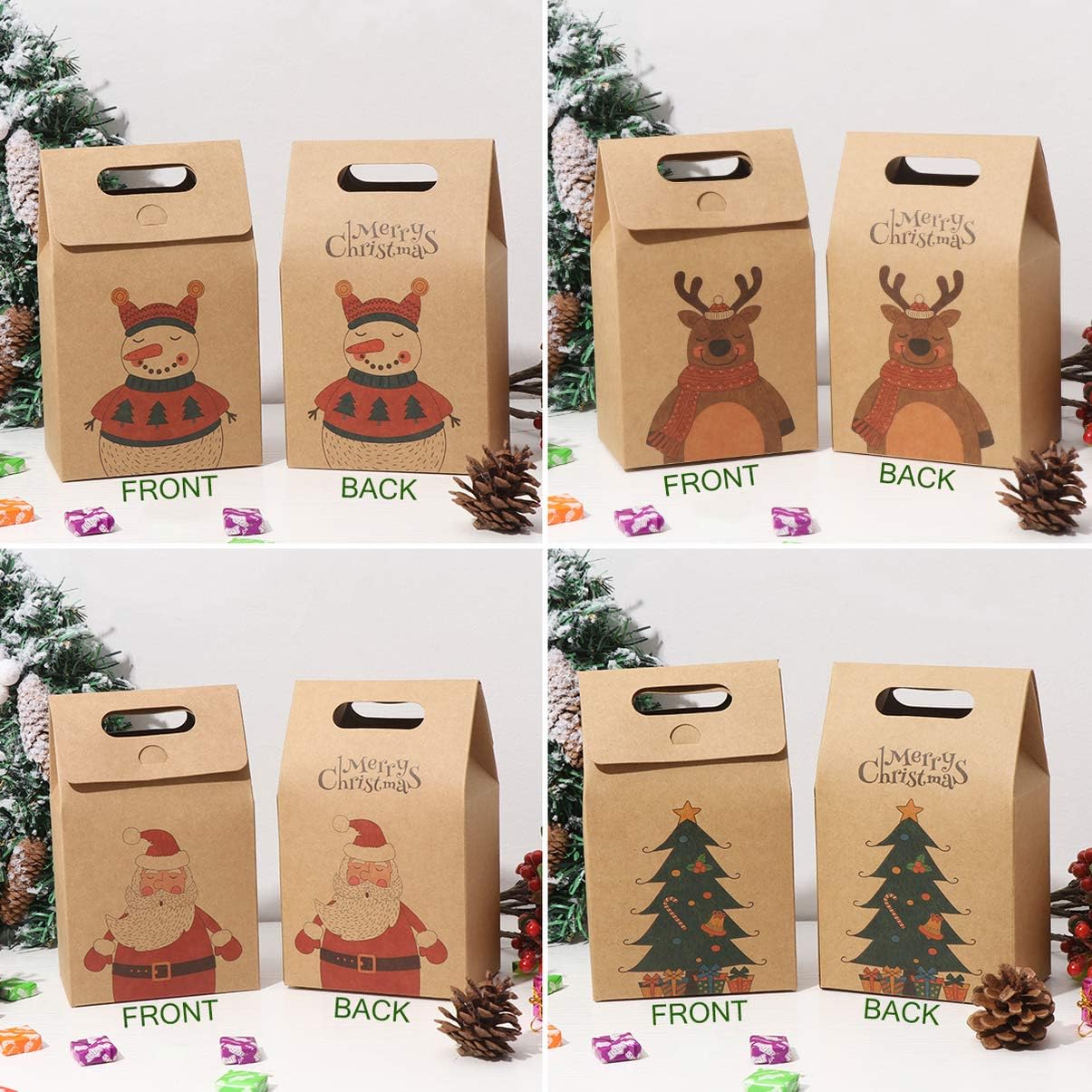 Hemoton Gift Bags with Handle Kraft Paper 16 Pieces Christmas Gift Bags Paper Bag Chocolate Sweets Organiser Gift Box Party Bag for Birthdays 11 x 7 x 17.5 cm – Bild 7