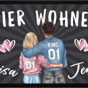 SpecialMe Doormat Personalised Couples Live Here with Name and Heart Gift Couples Partner Non-Slip & Washable Black 60 x 40 cm